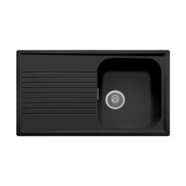 Mister Bâti|EVIER DE CUISINE EN MICRO ULTRAGRANIT 1 BAC 860x500mm - 45cm ATLANTIC NOIR MATT AVEC PLAGE