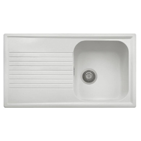 Mister Bâti|EVIER DE CUISINE EN MICRO ULTRAGRANIT 1 BAC 860x500mm -45 cm ATLANTIC BLANC LAIT AVEC PLAGE